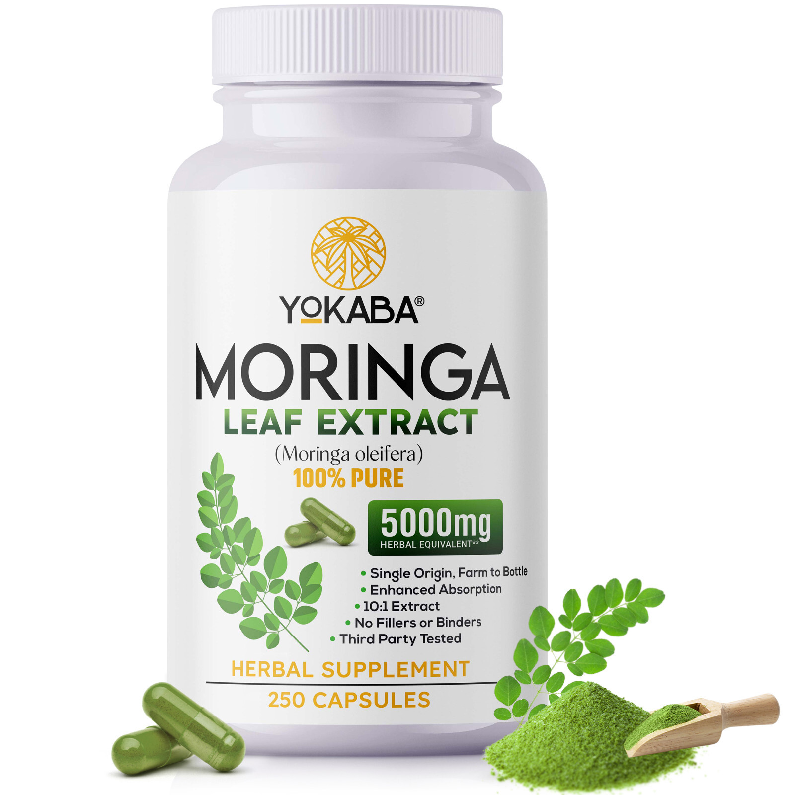 500 Capsules Moringa Oleifera Leaf Powder 5000mg – Organic Herbal Extract YOKABA