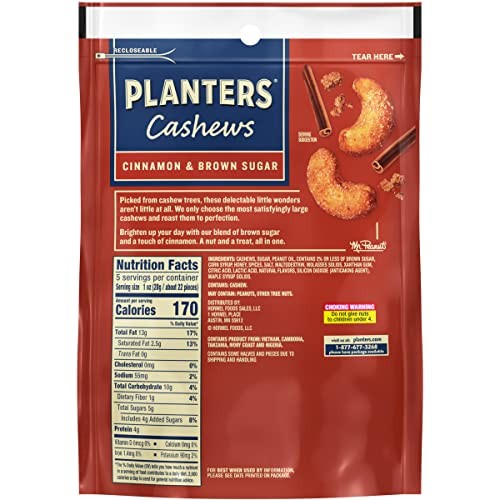 PLANTERS Cashews Cinnamon & Brown Sugar – Trail Mix Snack 5 oz (Pack of 1)