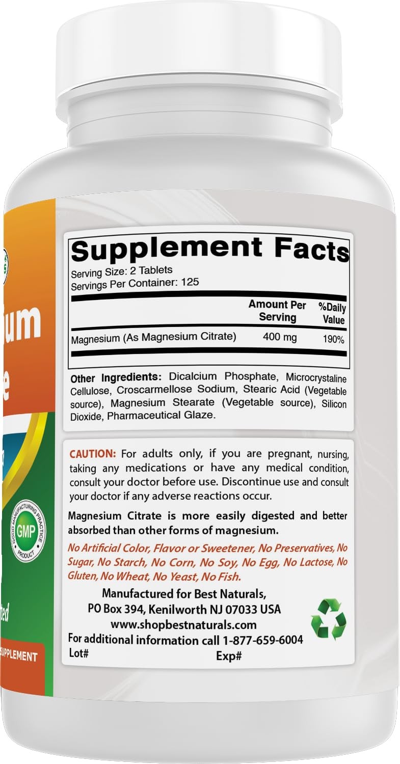 Best Naturals Magnesium Citrate (Citrato de 250 Count (Pack of 1), No Color