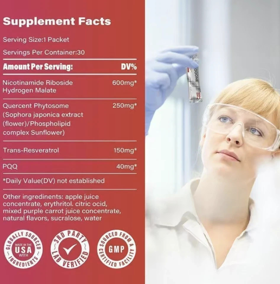 ZOOONE NAD+ 1000mg Berry Drink Mix | Anti-Aging, Energy & Focus, 30 Packs