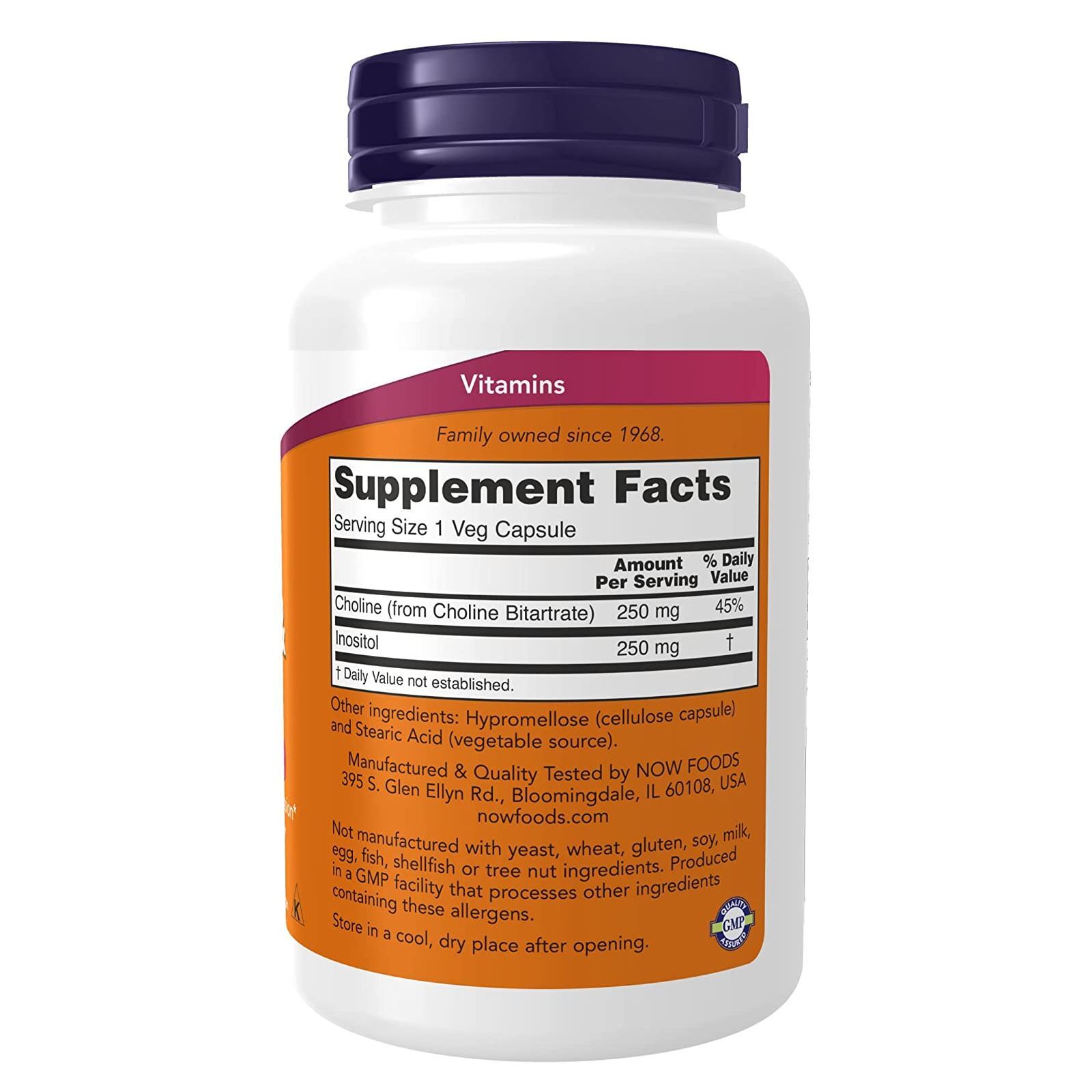 NOW FOODS Choline & Inositol 500 mg 100 Veg Capsules