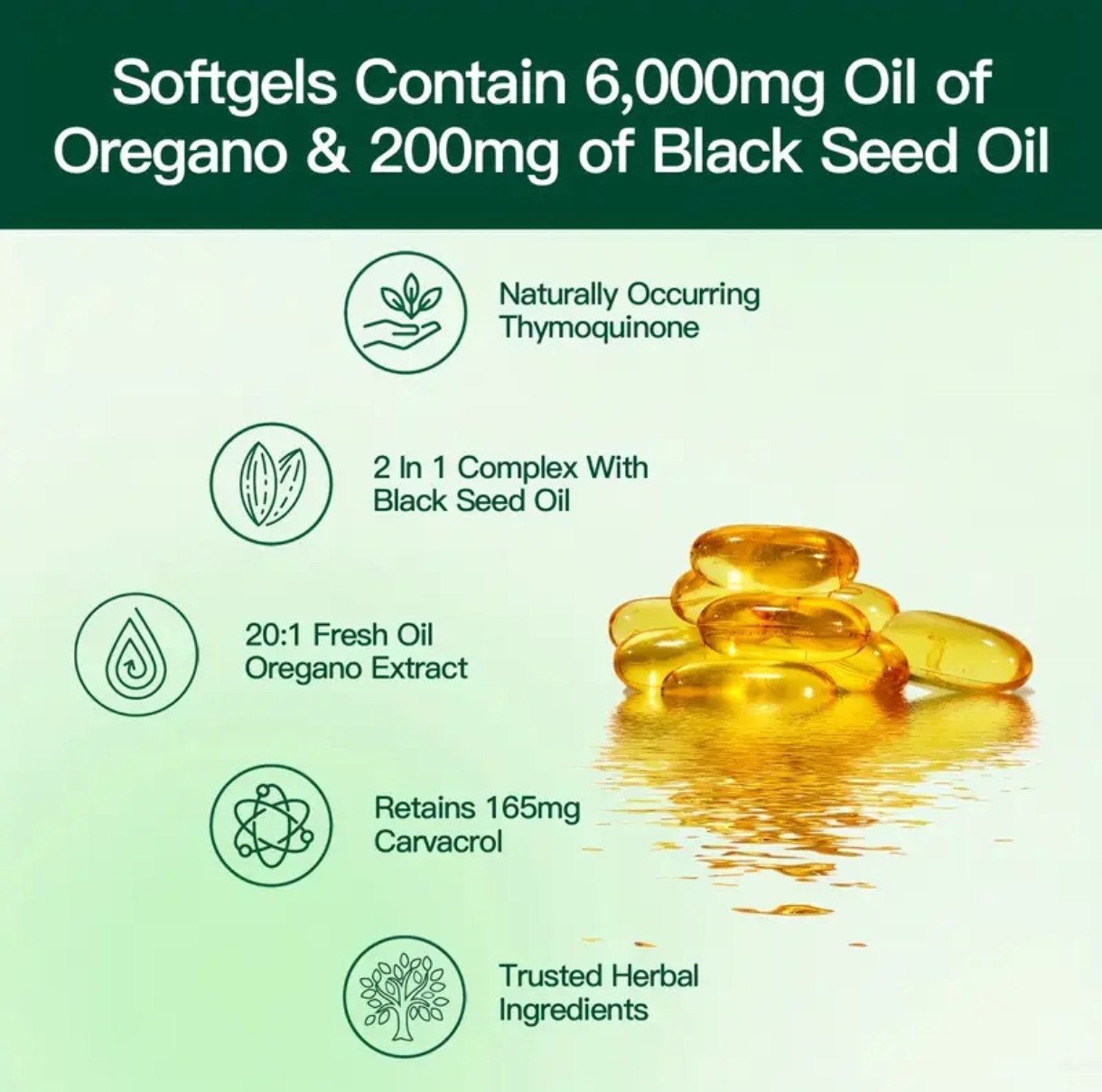 Oil of Oregano Capsules 300 Softgels 6000mg Black Seed Oil High Strength UK