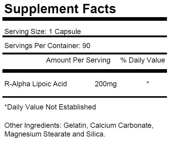1 R-ALA Alpha Lipoic Acid 200mg Antioxidant Blood Sugar Formula Glucose Support