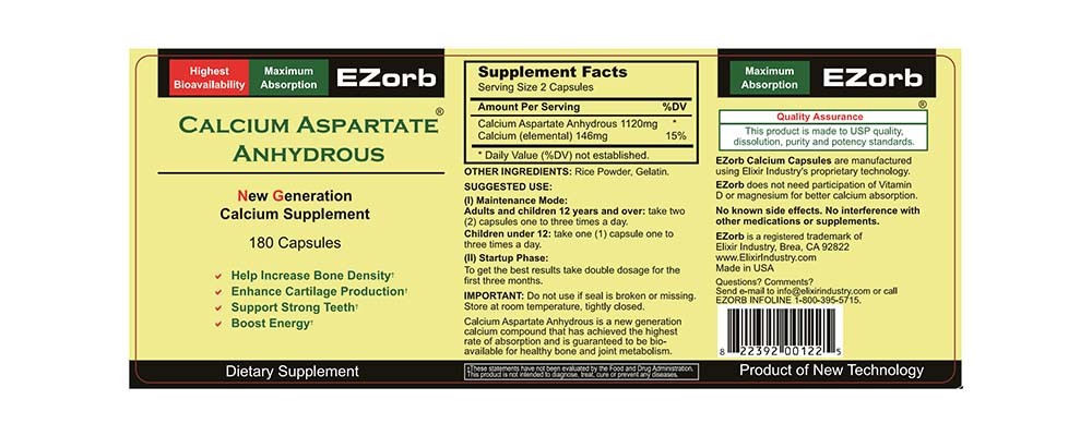 Ezorb Calcium Capsules for Bone Joint and Muscle Health – 180 Count
