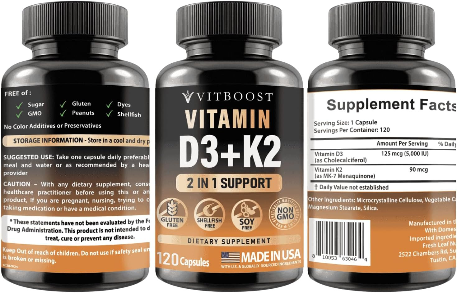 Vitamin D3 K2 Complex – Easy to Swallow – Vitamin D (D3) 5000 IU (125 Mcg) & K2(