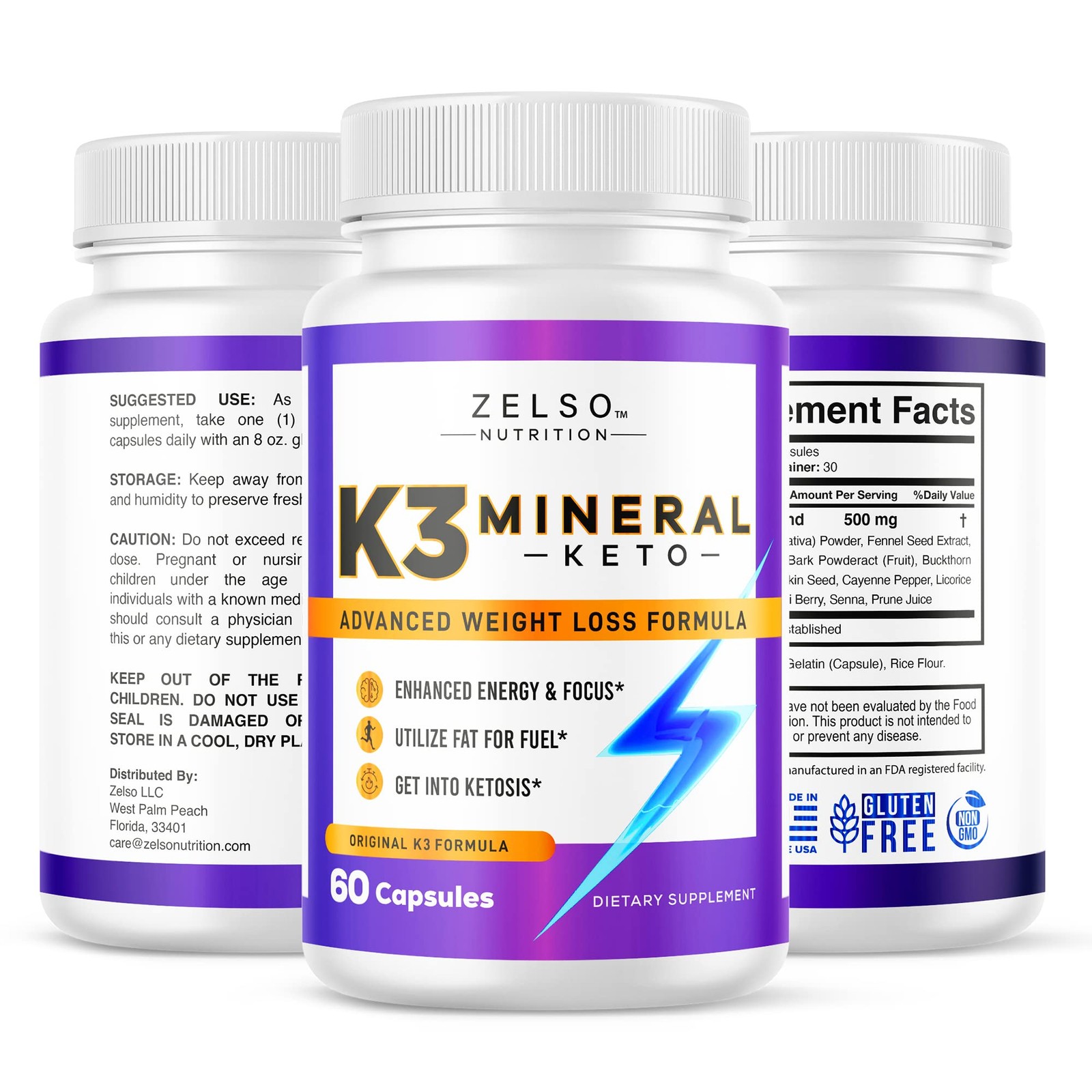ZELSO (3 Pack) K3 Mineral Weight Loss Pills for Women 60 Count (Pack of 3)