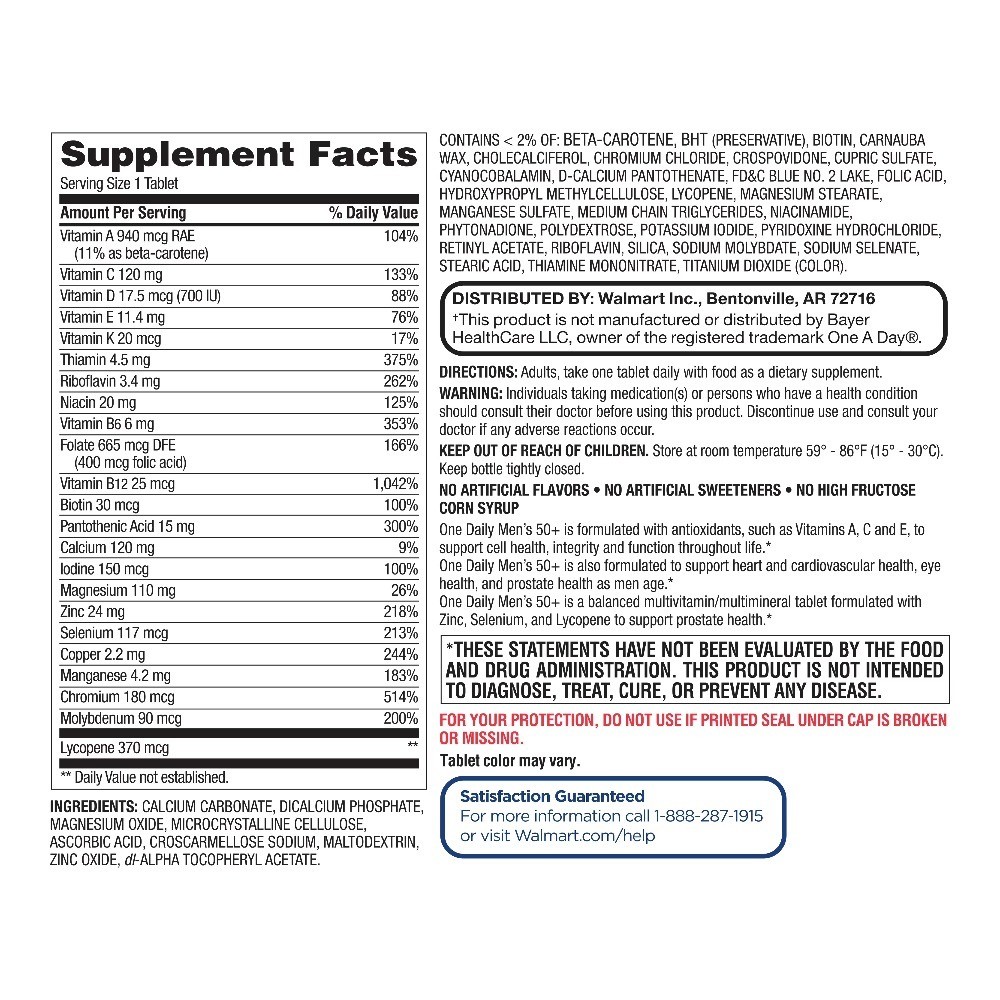 Men’s 50+ Multivitamin/Multimineral Supplement Tablets, 200 Count