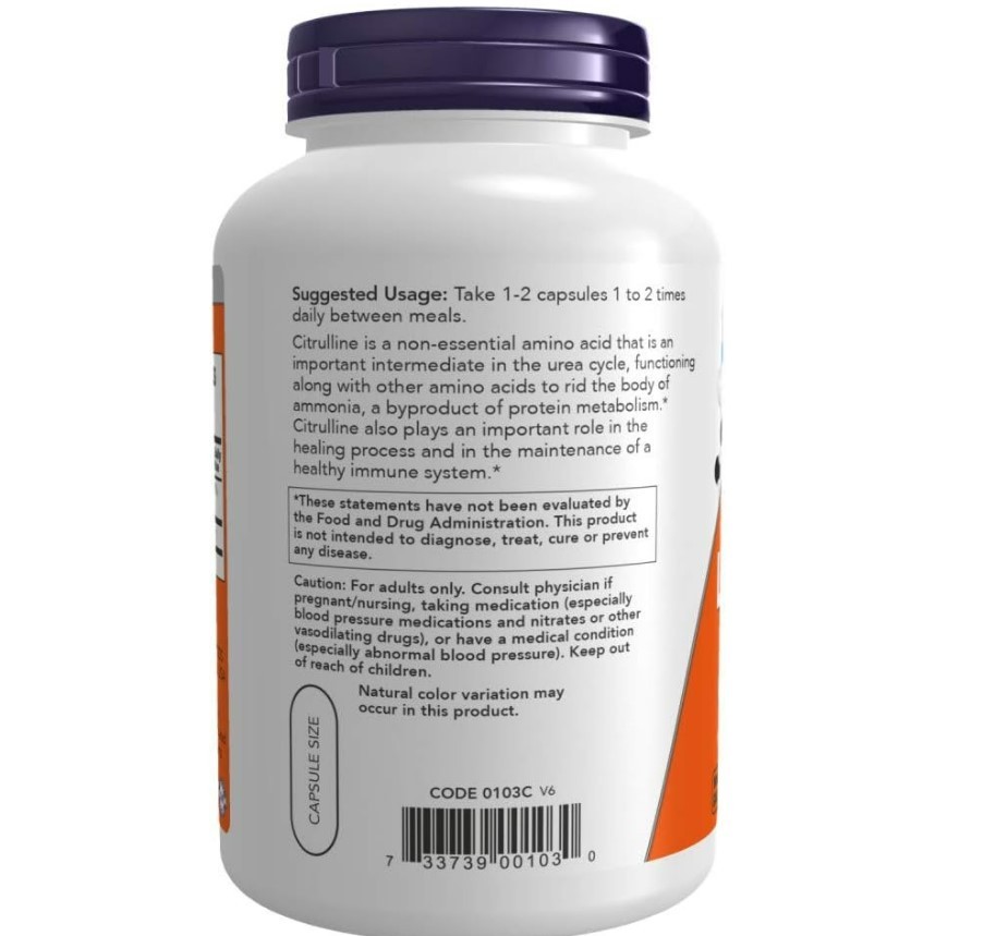 NOW Foods, L-Citrulline, 750 mg, 180 Veg Capsules
