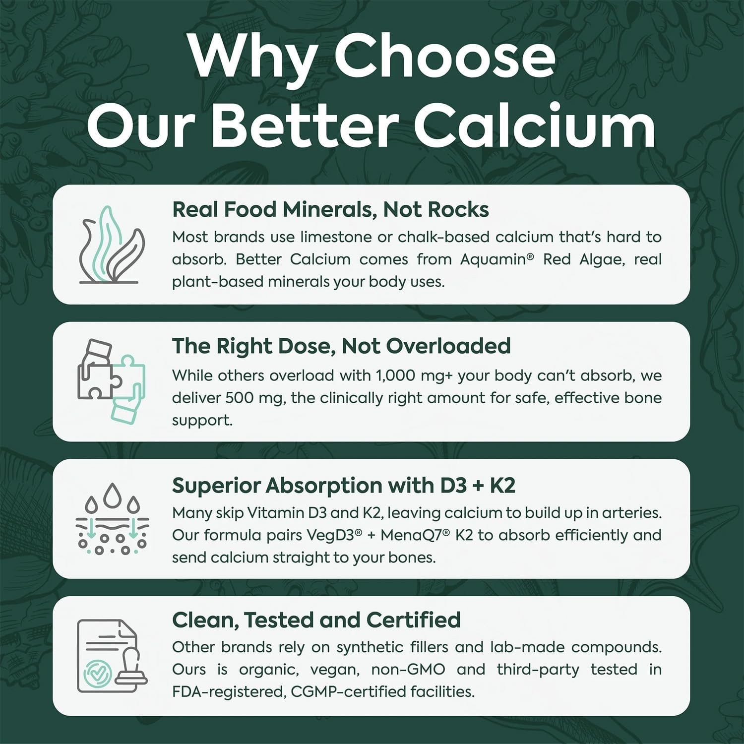 Organics Ocean Better Calcium – Organic Red Algae Calcium with Vitamin D3 and K2