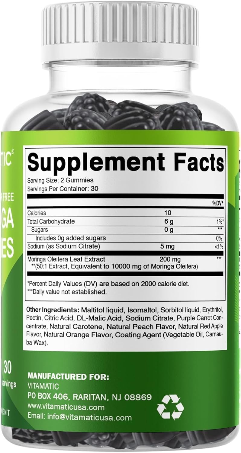 2 BOTTLES-NEW LUXRY Vitamatic Sugar Free Moringa Gummies – 10,000 mg 60 Count