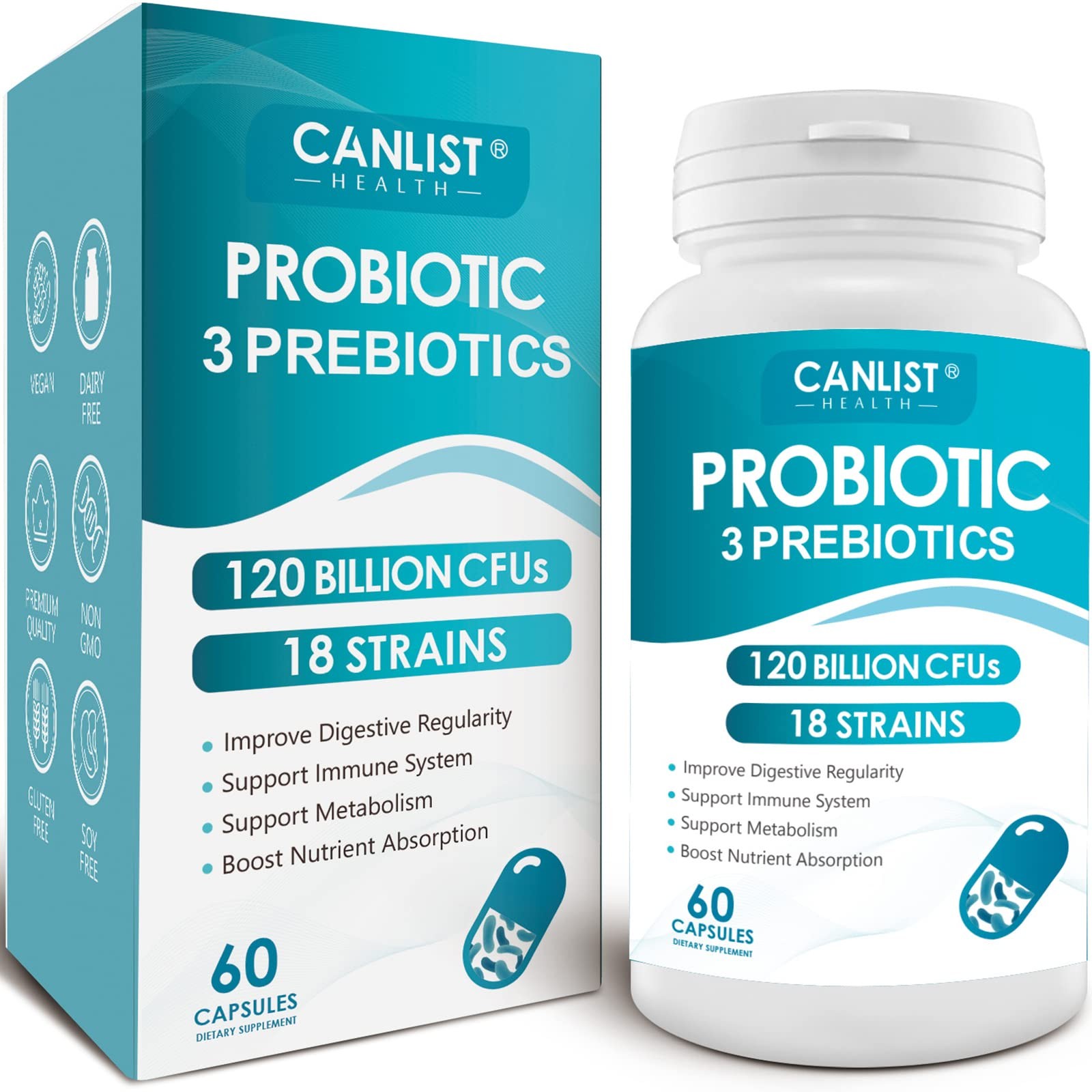 CANLIST Probiotics 120 Billion CFUs 18 Strains, 60 Count (Pack of 1), Blue-1