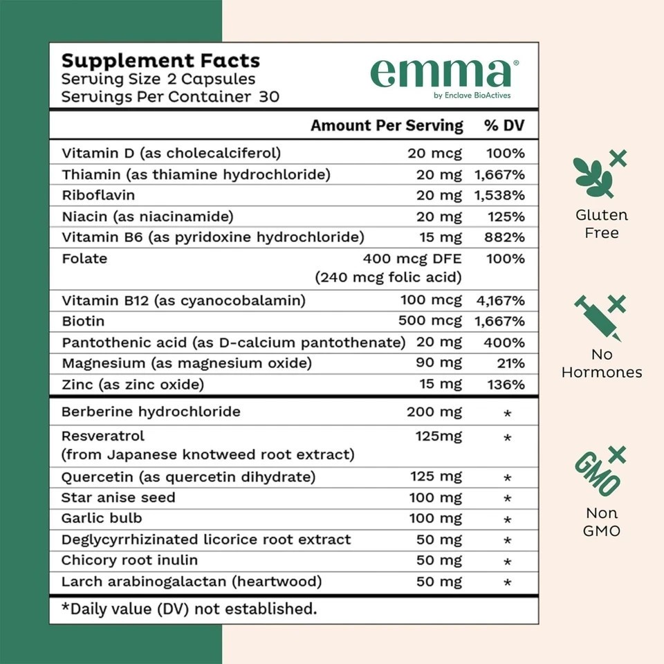 1-3Pack Emma Gut Health Supplement 180 Capsules for Bloating Relief & Leaky Gut