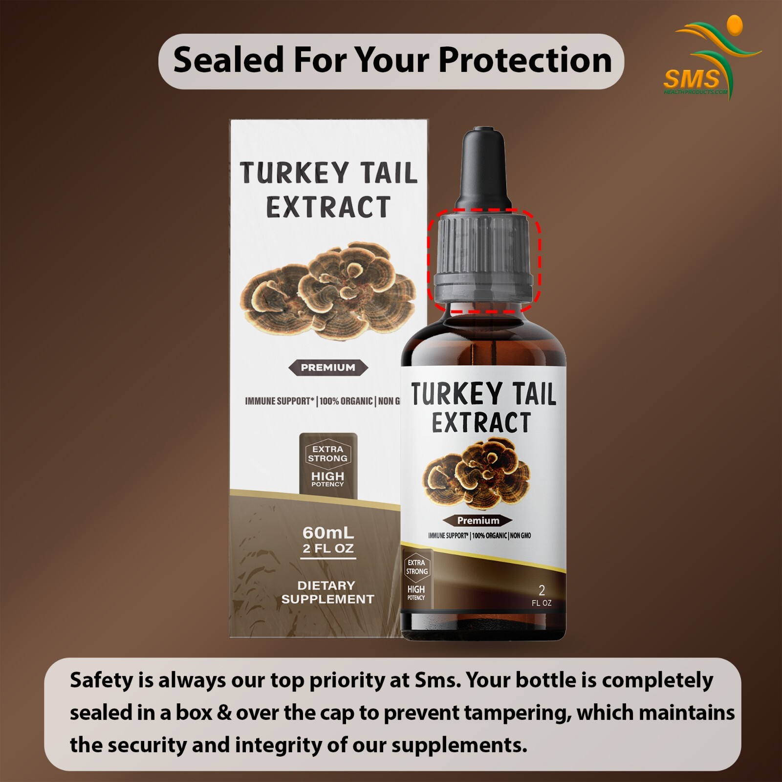 Turkey Tail Mushroom Extract Strong Organic Tincture Liquid Herbal Drops 2 Fl oz