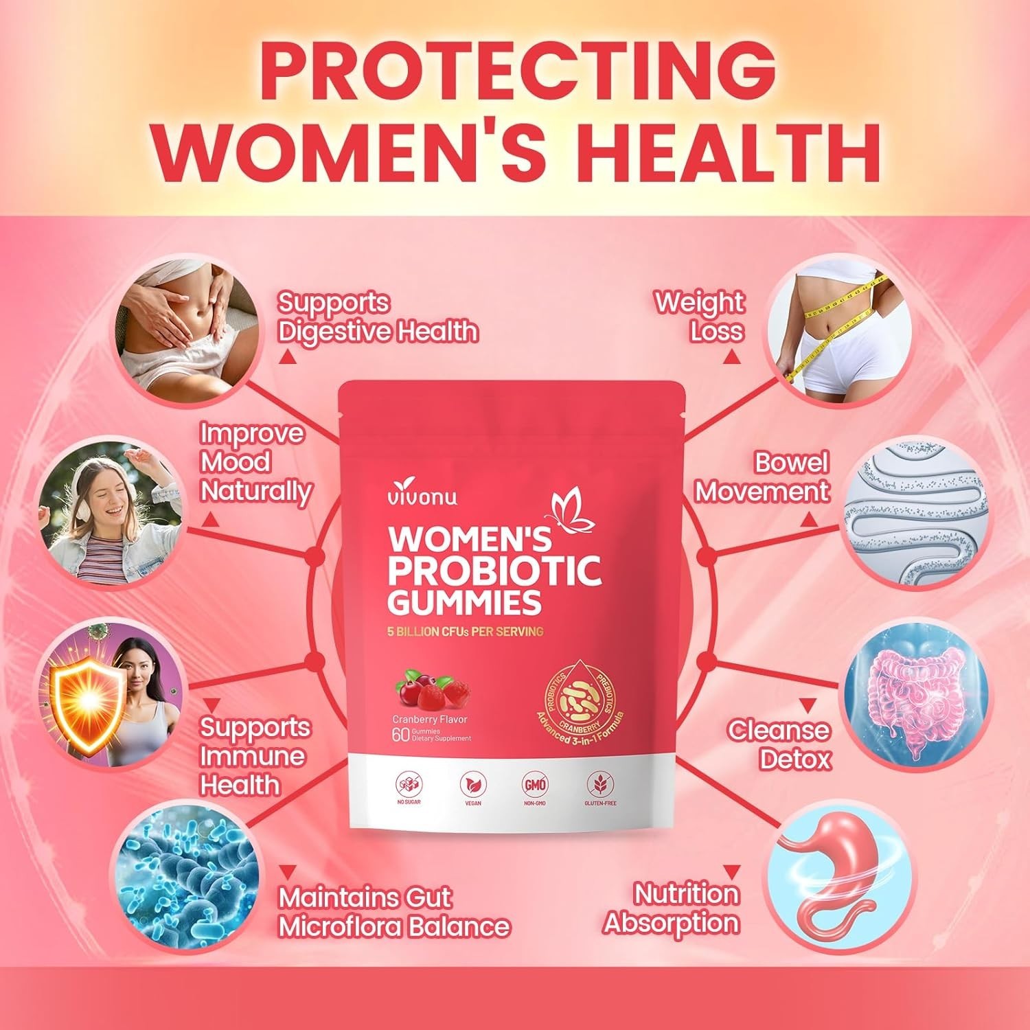 Vaginal Probiotics for Women, Feminine Balance pH Gummies 60pcs/1bag