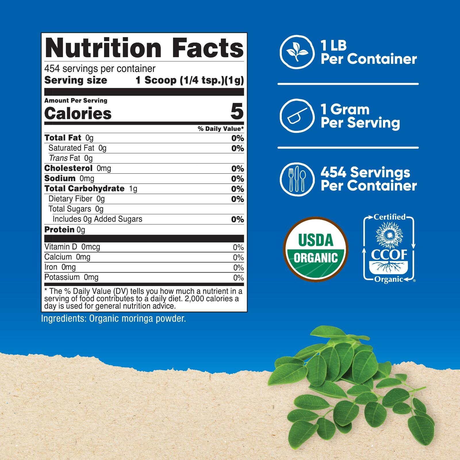 Nutricost Organic Moringa Powder 1LB (16oz) – Gluten Free, Non-GMO