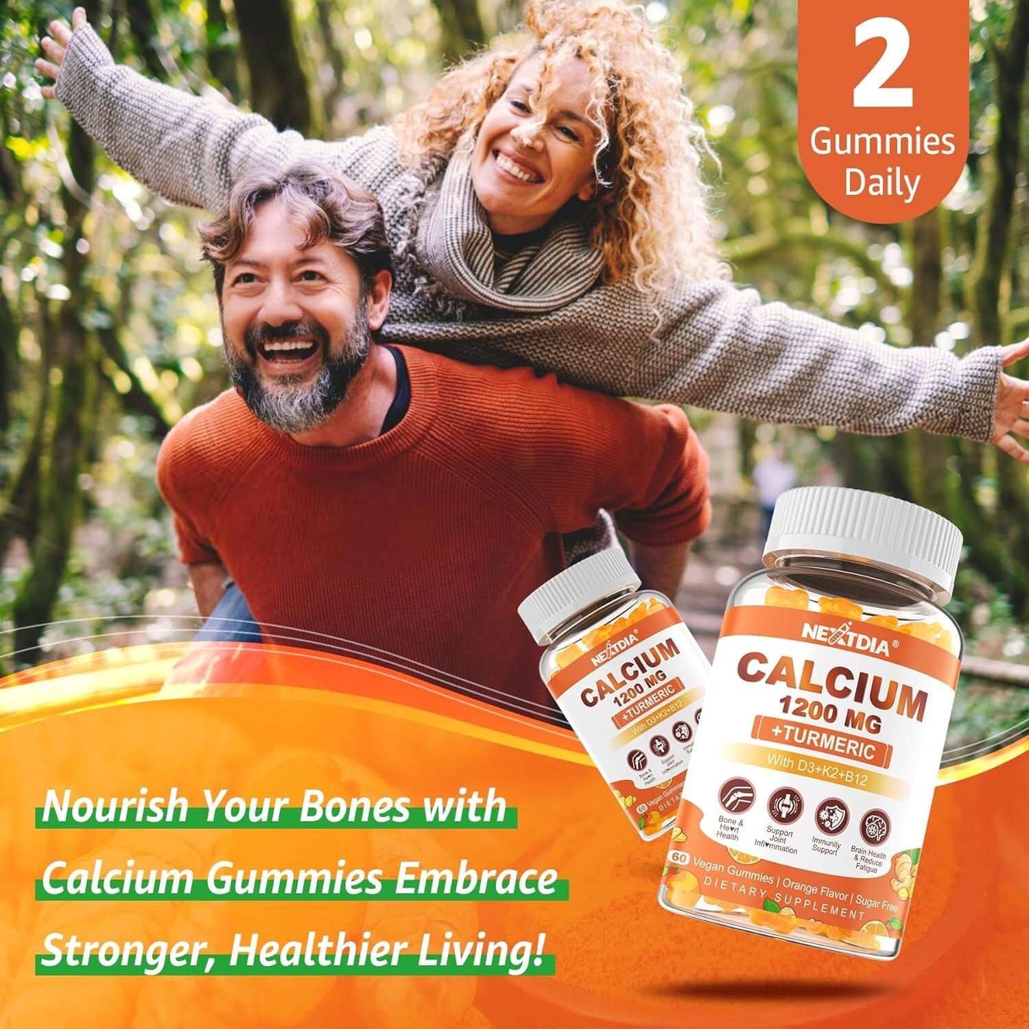 Nextdia Turmeric Calcium Gummies for Women & Men – Sugar-Free Calcium 1200mg …