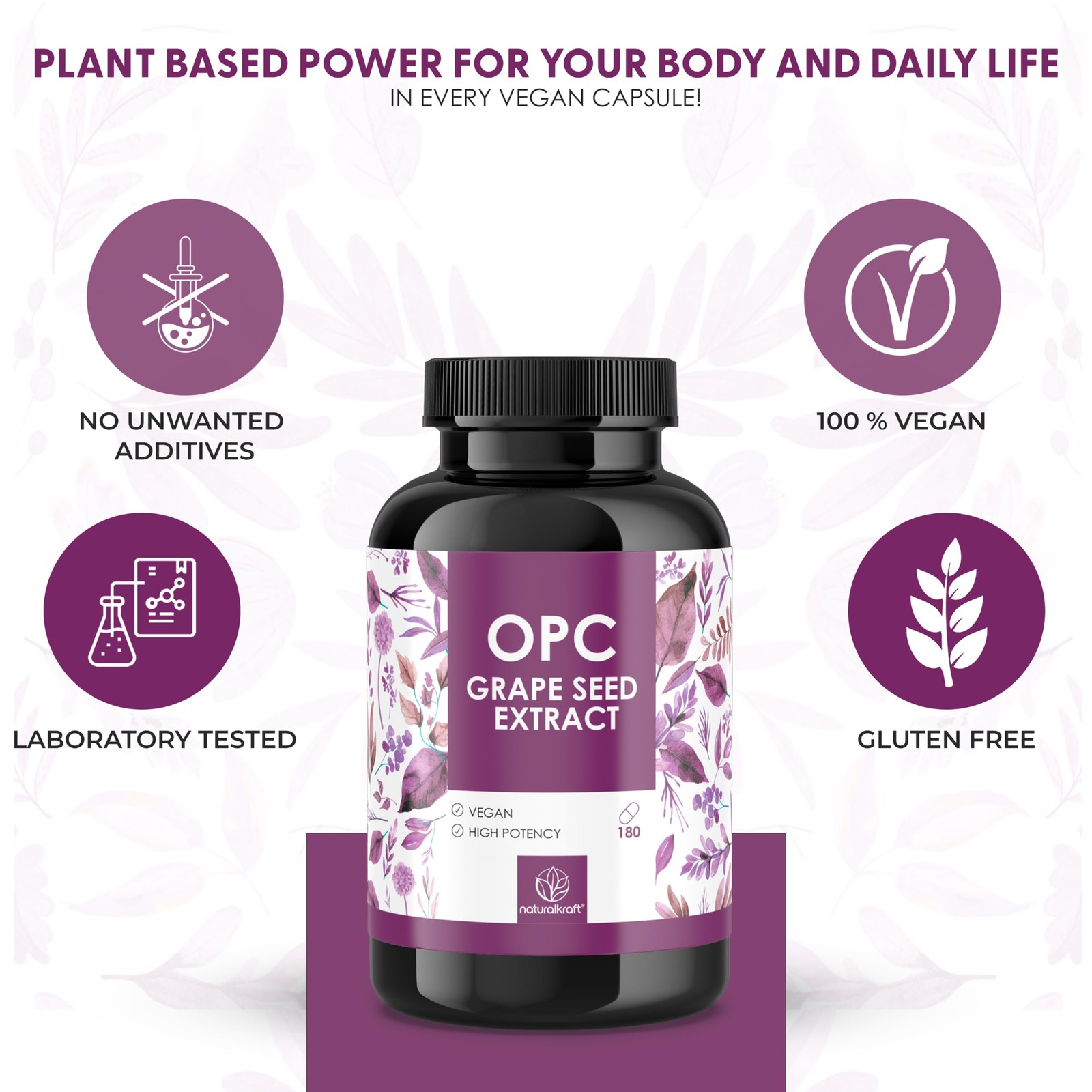 OPC Grape Seed Extract 1250mg 180 Vegan Capsules