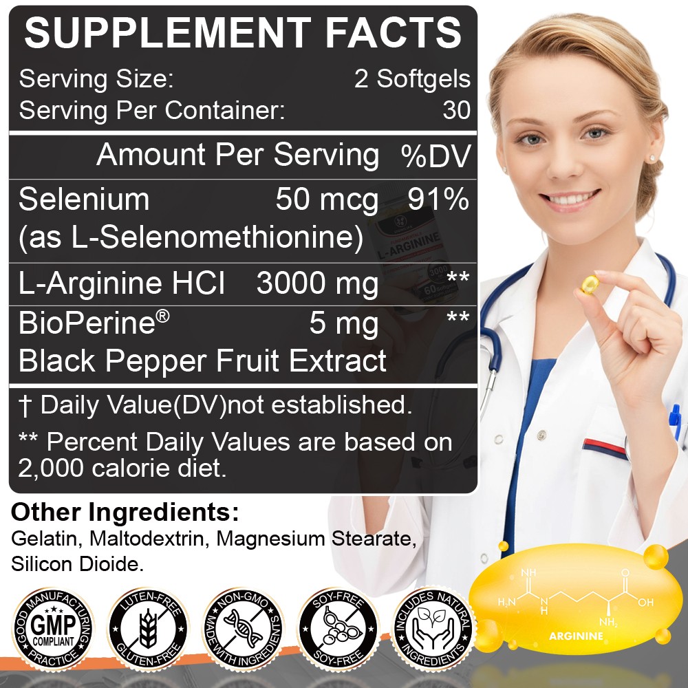 Nitric Oxide Booster L-Arginine, L-Citrulline 3000mg 60 Caps HIGHEST POTENCY