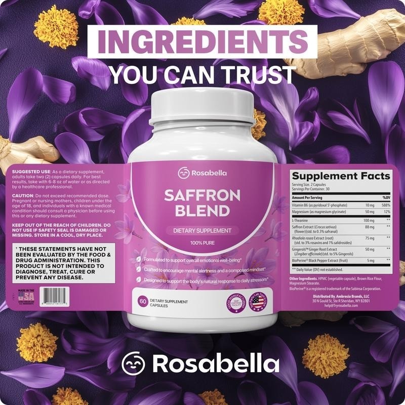3 Pack Saffron Supplement 88mg Mood Support Mental Clarity Eye Health Vegan