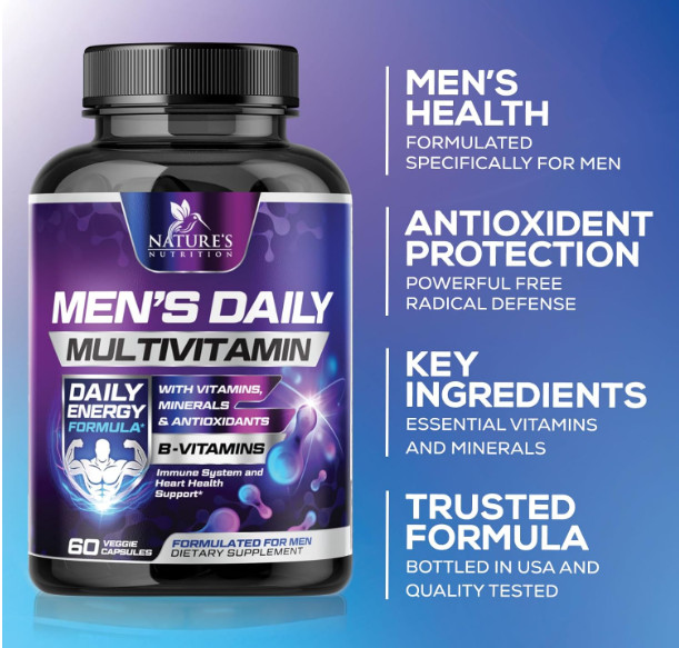 Multivitamin for Men Vitamin A, C, D, E, Zinc, Calcium, Multivitamins for Immune