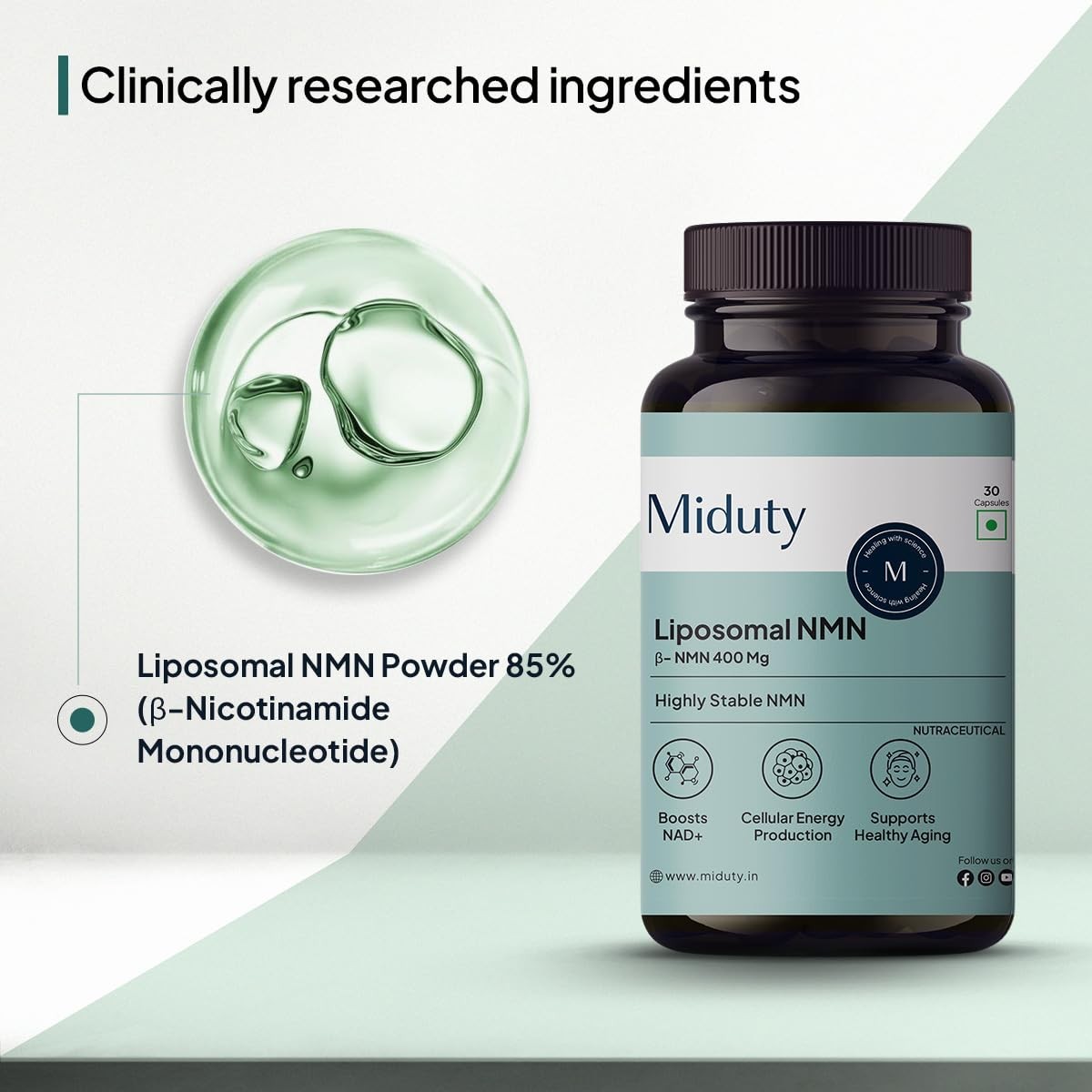 Miduty Liposomal NMN 85% Highly Stable 400 mg,Nicotinamide Mononucleotide