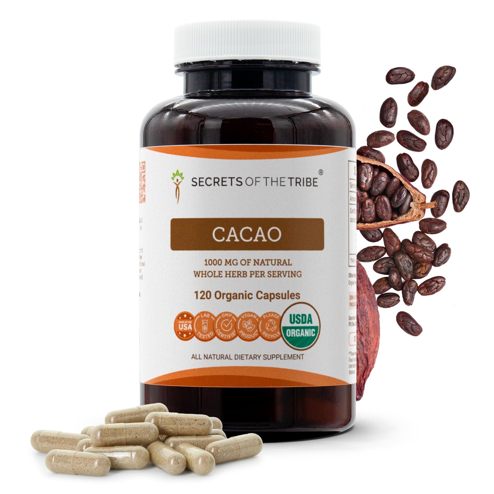 Secrets of the Tribe Cacao 120 Capsules, 1000 mg, USDA Organic Cacao (Theobro…