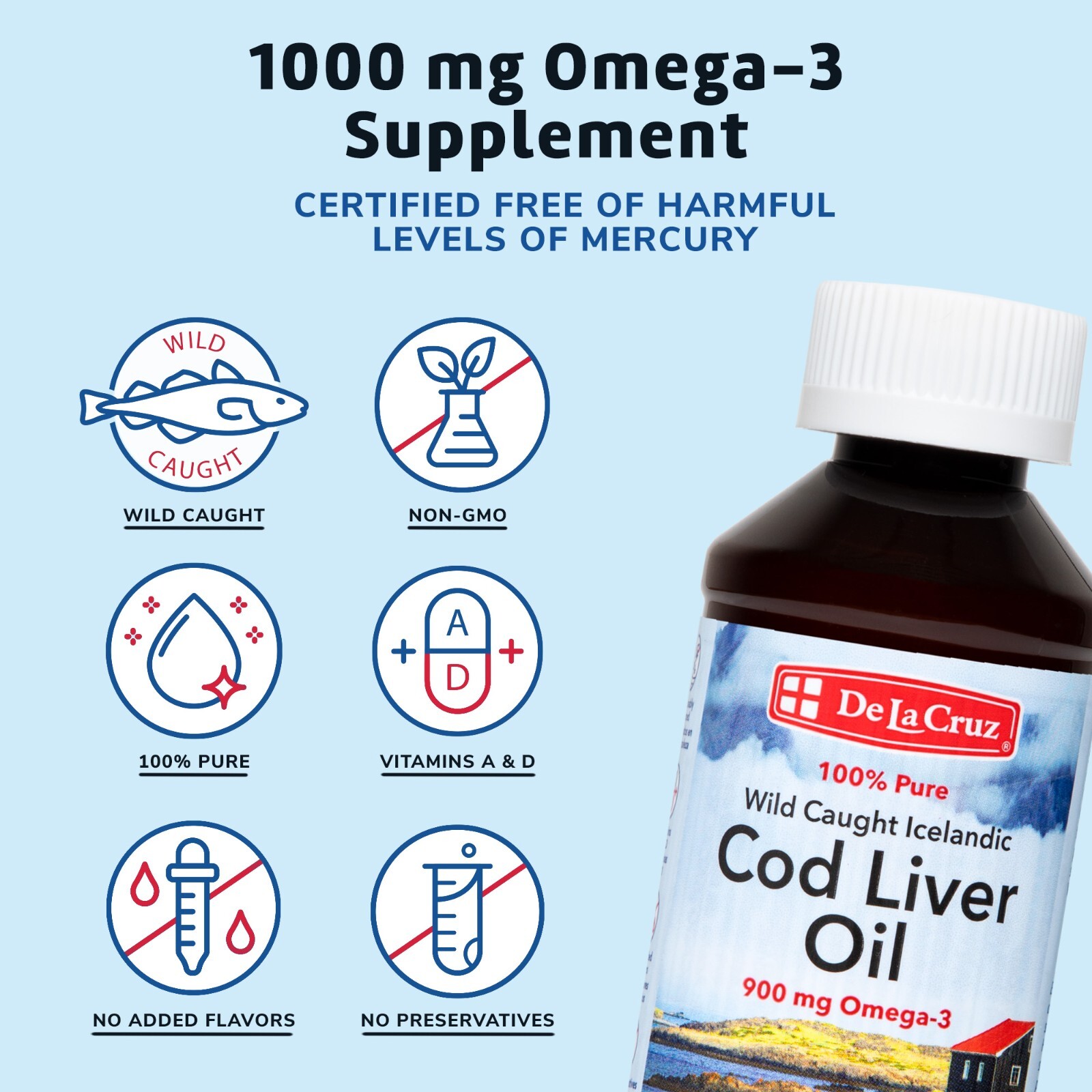 De La Cruz® Pure Icelandic Cod Liver Oil 4 FL OZ (3 BOTTLES) Exp. 05/ 2025