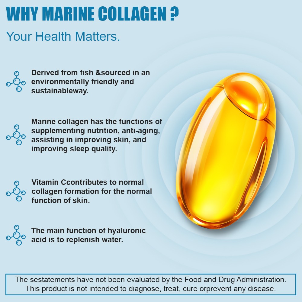1/2/3 Bottle Marine Collagen Type I Peptides Hyaluronic Acid Vitamin C 60 Count