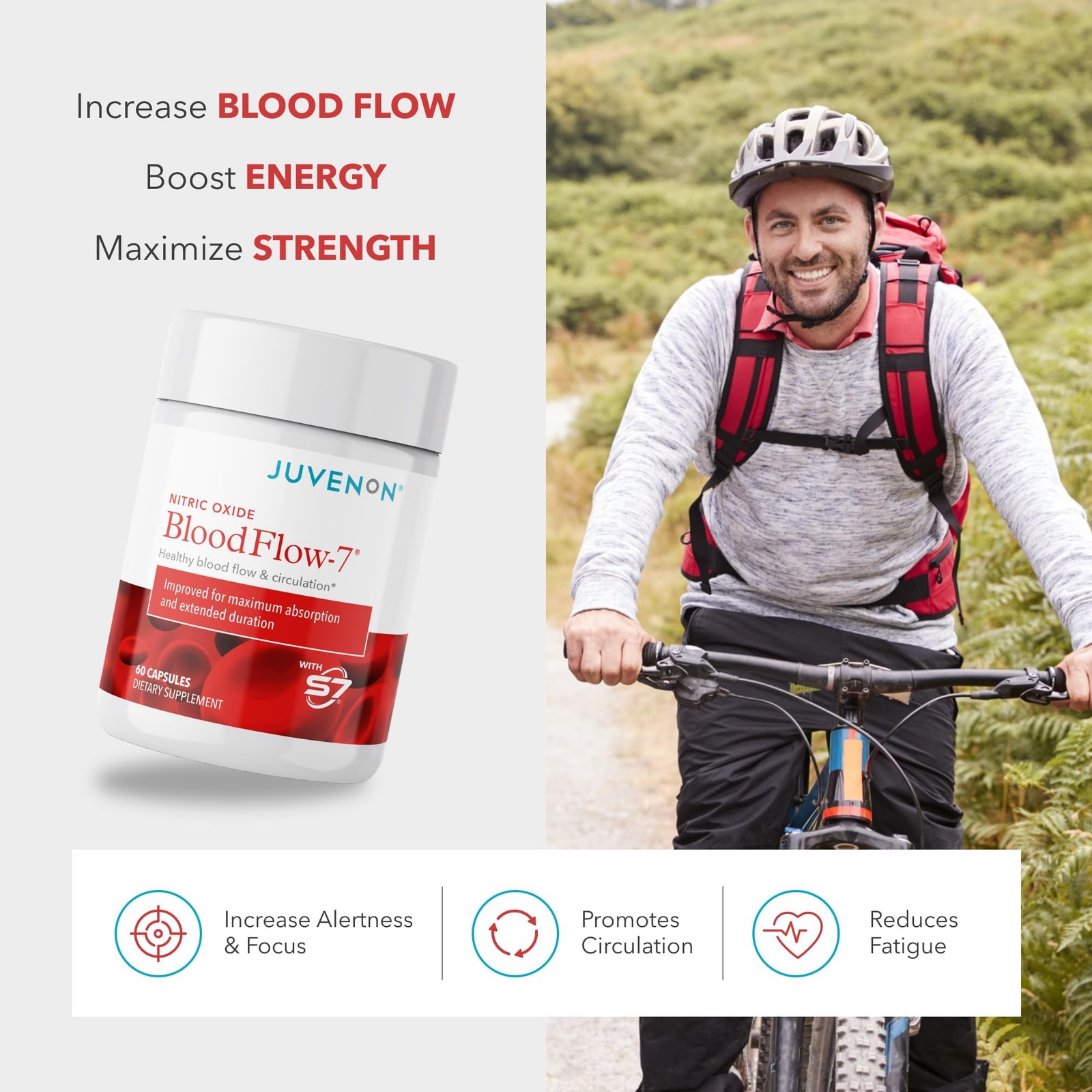 Juvenon BloodFlow-7 Nitric Oxide Supplement with Nitrosigine 60 Count (Pack of 3