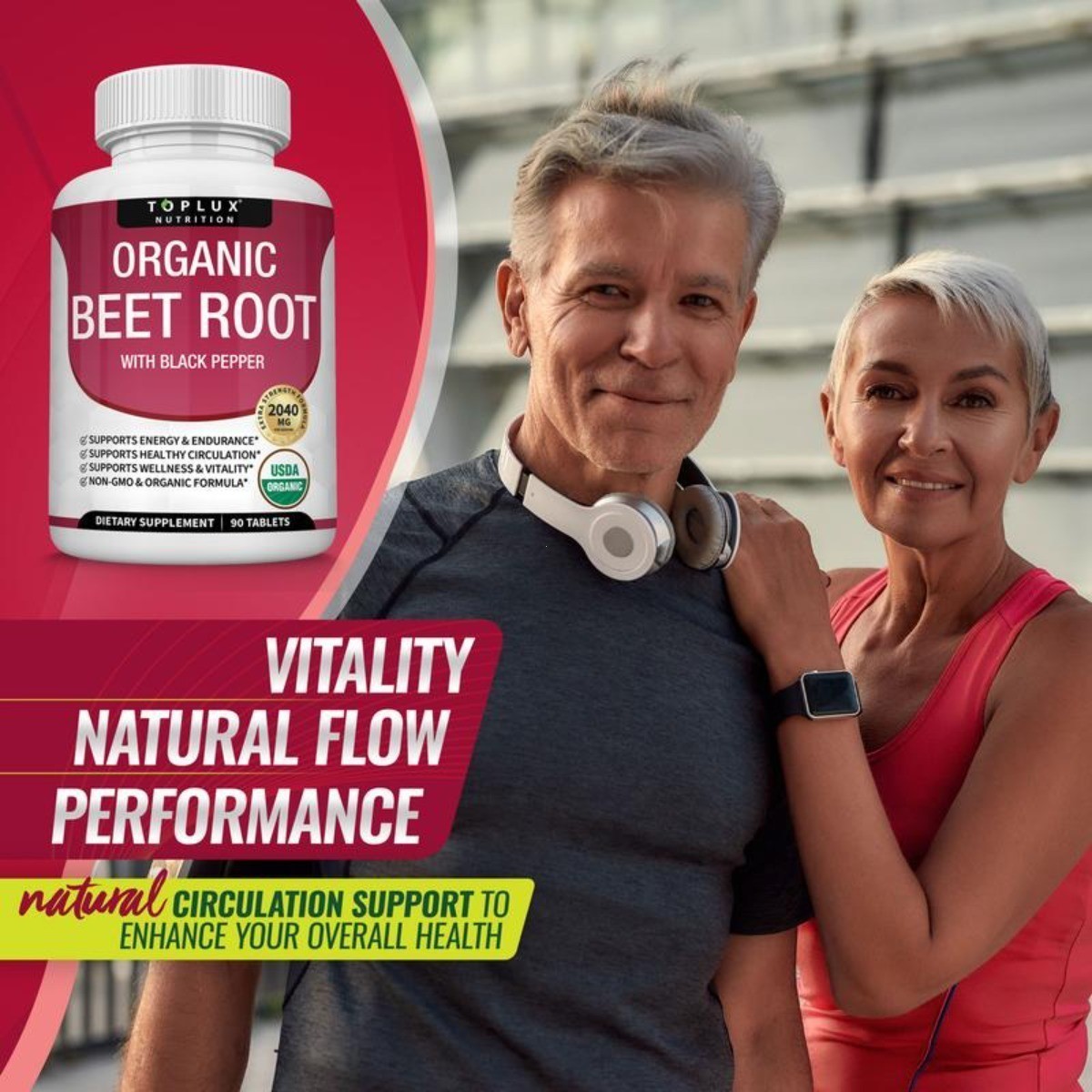 2040mg Toplux Organic Beet Root Tablets | Nitric Oxide Booster Supplement NEW