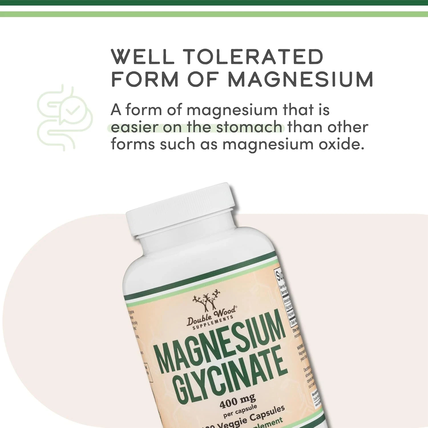Double Wood Supplements Magnesium Glycinate 400Mg | 180 Capsules | Sleep, Muscle