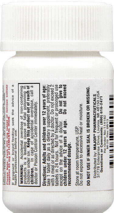 Major Feosol 325 mg (5 g) Ferrous Sulfate Coated Easy-To-Swallow Red 100 ct