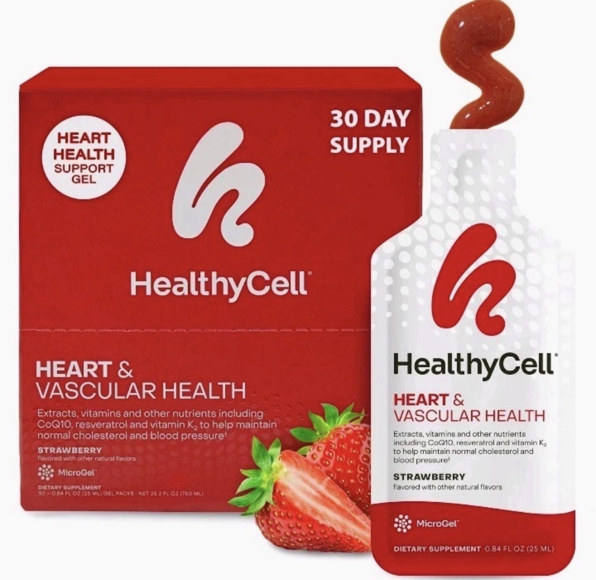 HealthyCell Heart & Vascular Health Strawberry Flavor 30 Gel Packs Exp 9/2027
