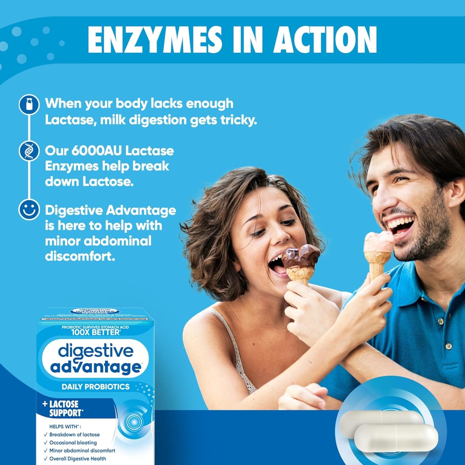 Digestive Advantage Daily Probiotics Lactose Support 96 Count Probiotic Pills