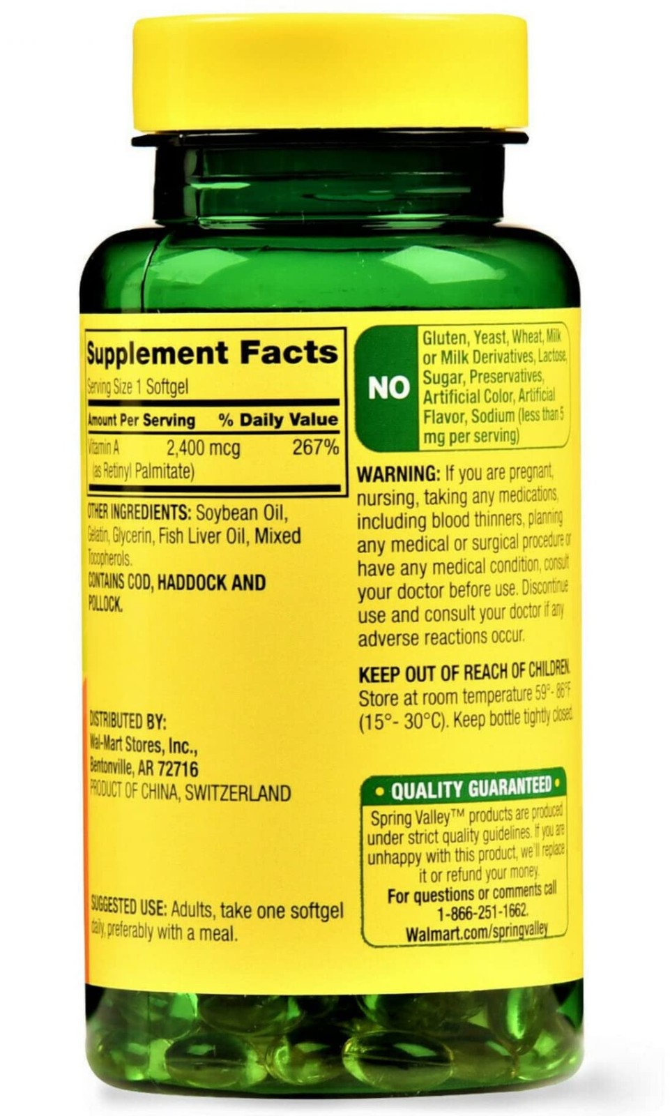 Spring Valley – Vitamin A SUPPLEMENT 2400MCG 250 250 Count (Pack of 1)