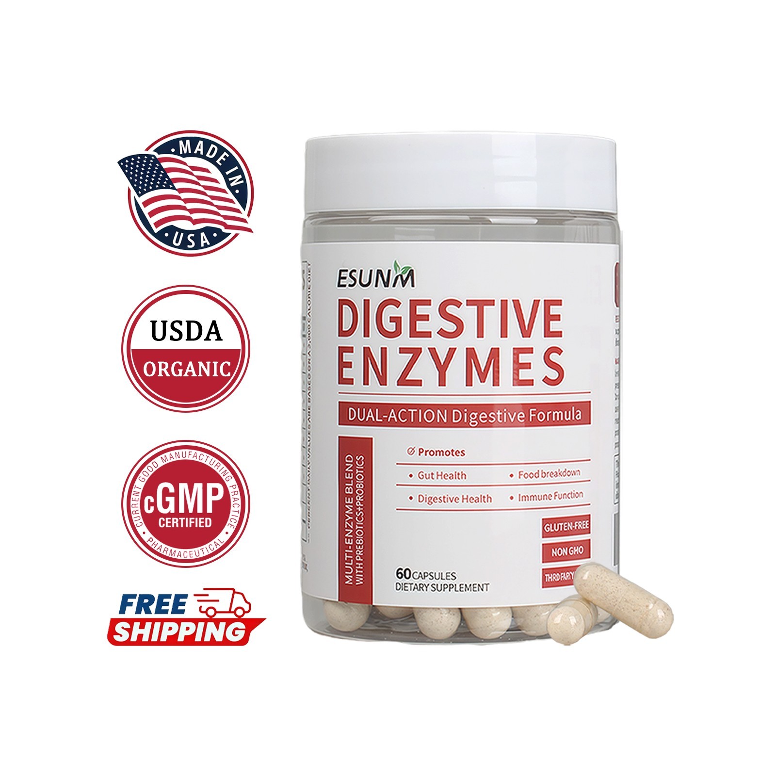 Probiotics and Enzymes for Gut Health Immune Support Gluten Free Non-GMO