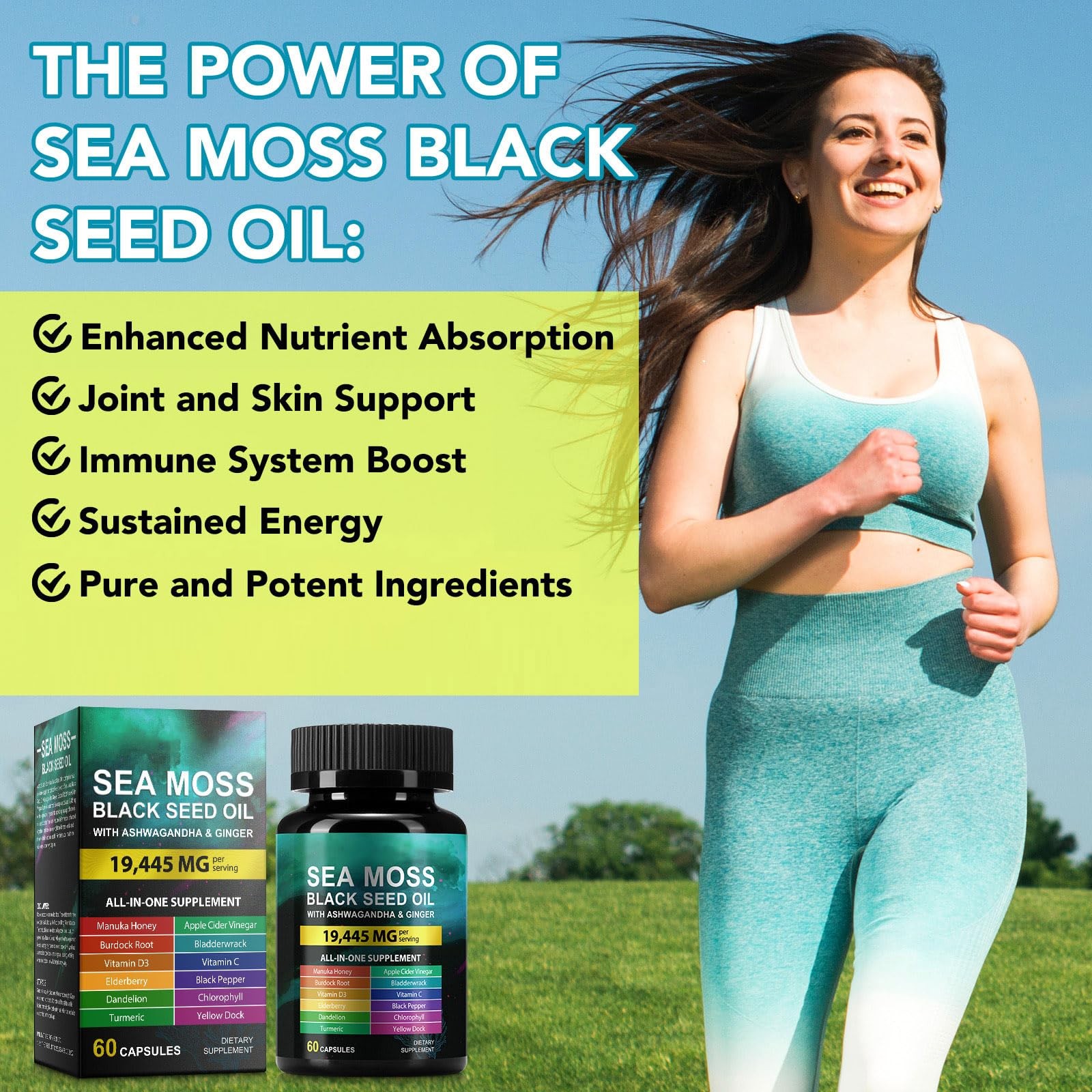 Sea Moss Black Seed Oil Ashwagandha Ginger, Sea Moss Capsule Supplement with …