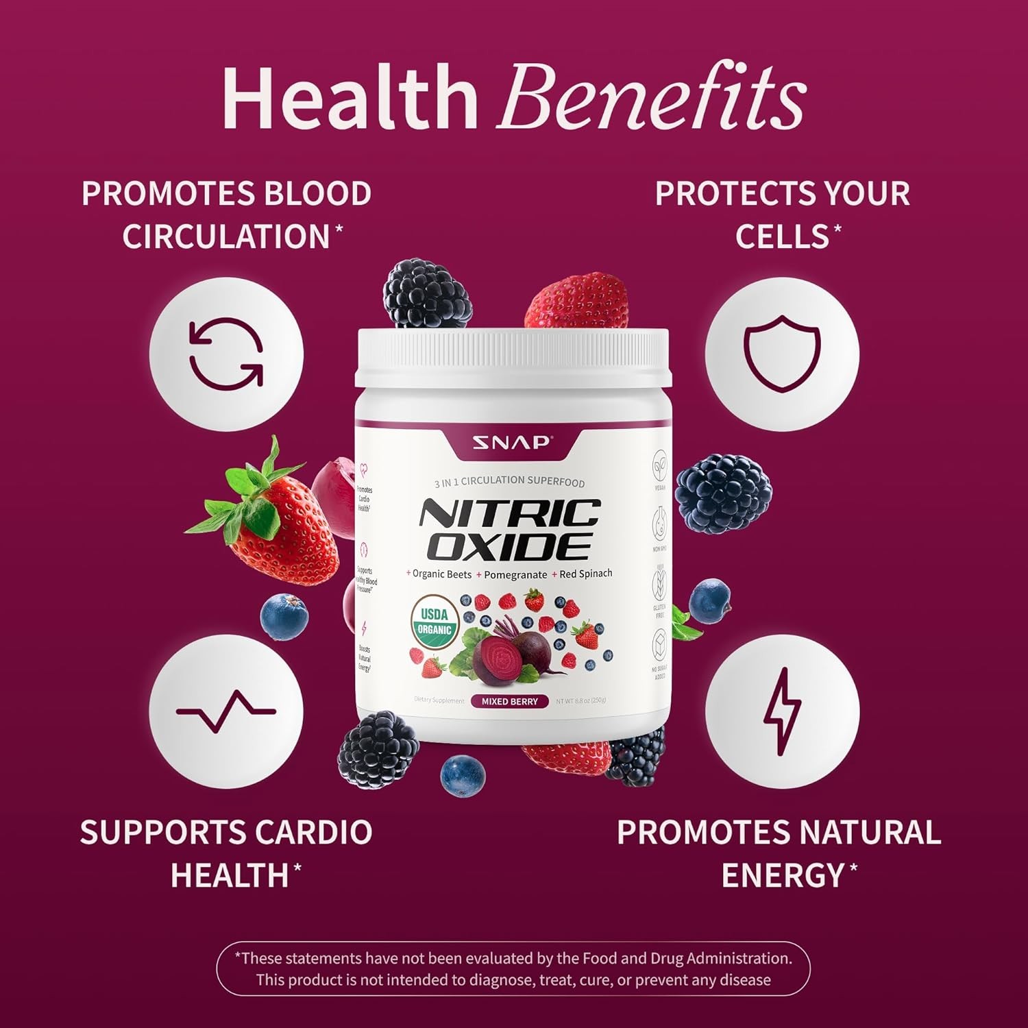 USDA Organic Beet Root Powder Nitric Oxide Supplements for Men Women Pomegranate
