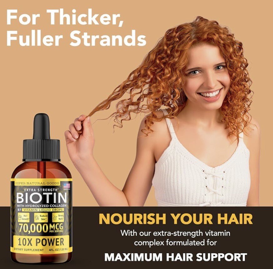 Biotin Collagen Liquid Drops – Maximum Potency for Hair, Skin, Nails – USA Made