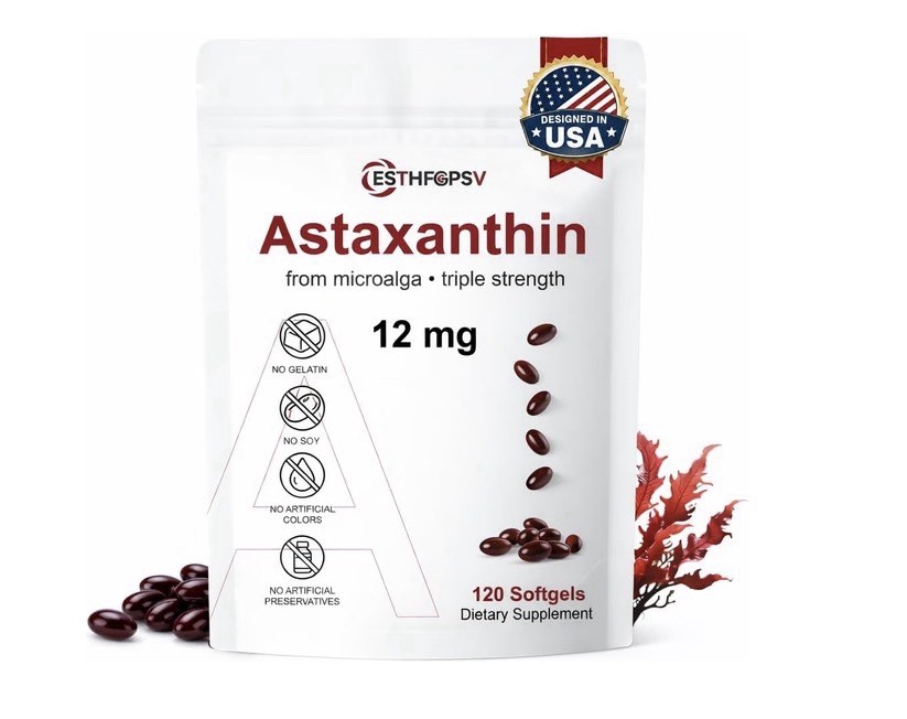 Astaxanthin 12mg 120 Softgels, 4 Month Supply,Triple Strength,Non-GMO,Eye Health