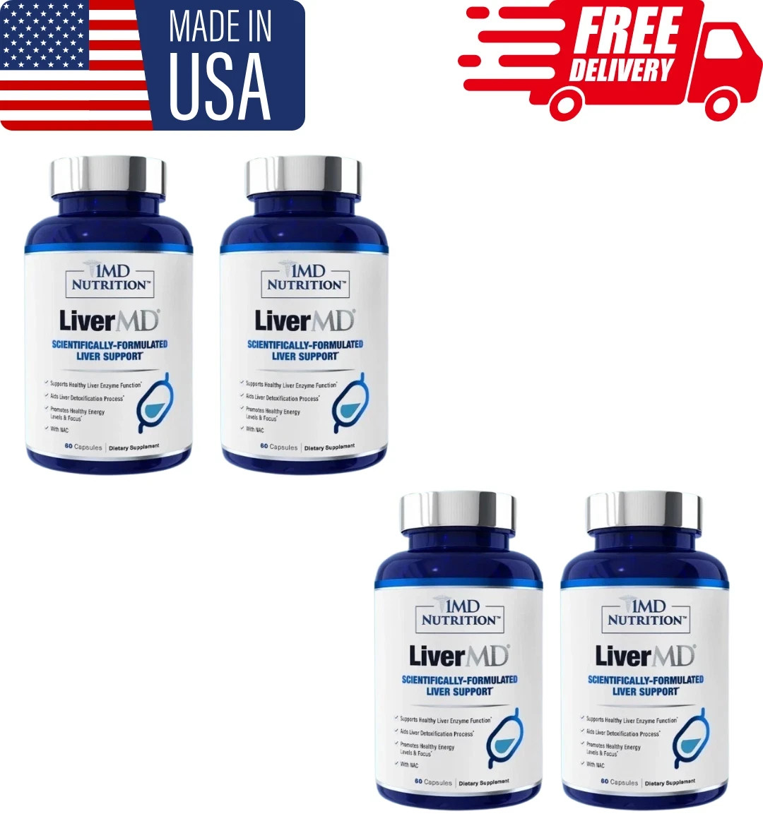4 Packs 1MD Nutrition LiverMD Liver Support Supplement New 180 Count