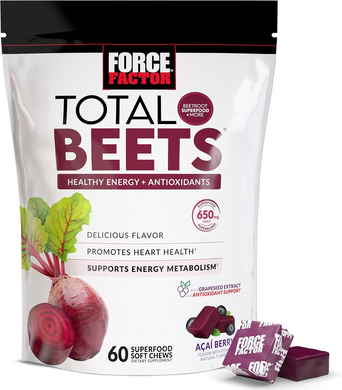Enjoy Delicious Heart Support with Total Beets Soft Chews – 60 Count Acai Flavor