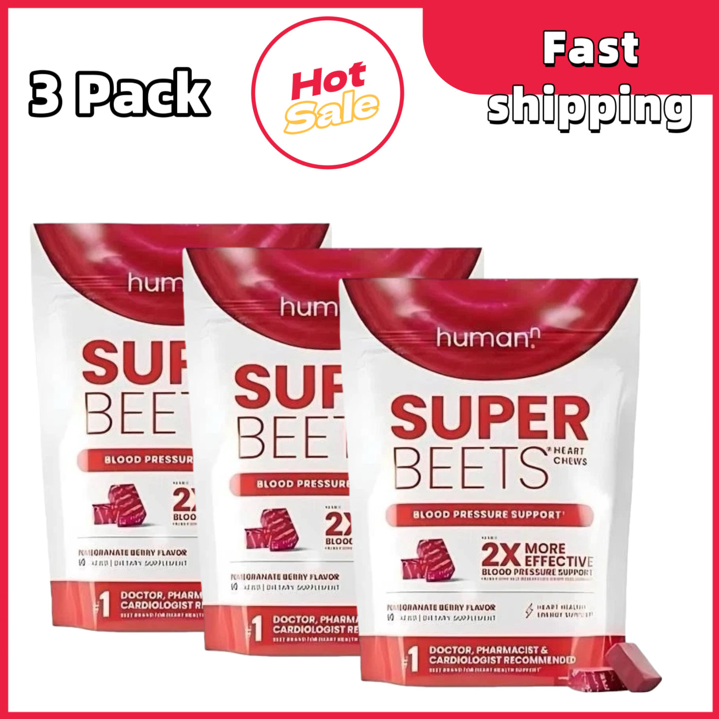3Pack Human-N Super Beets / 60 count Pomegranate Chews designed for Heart Health