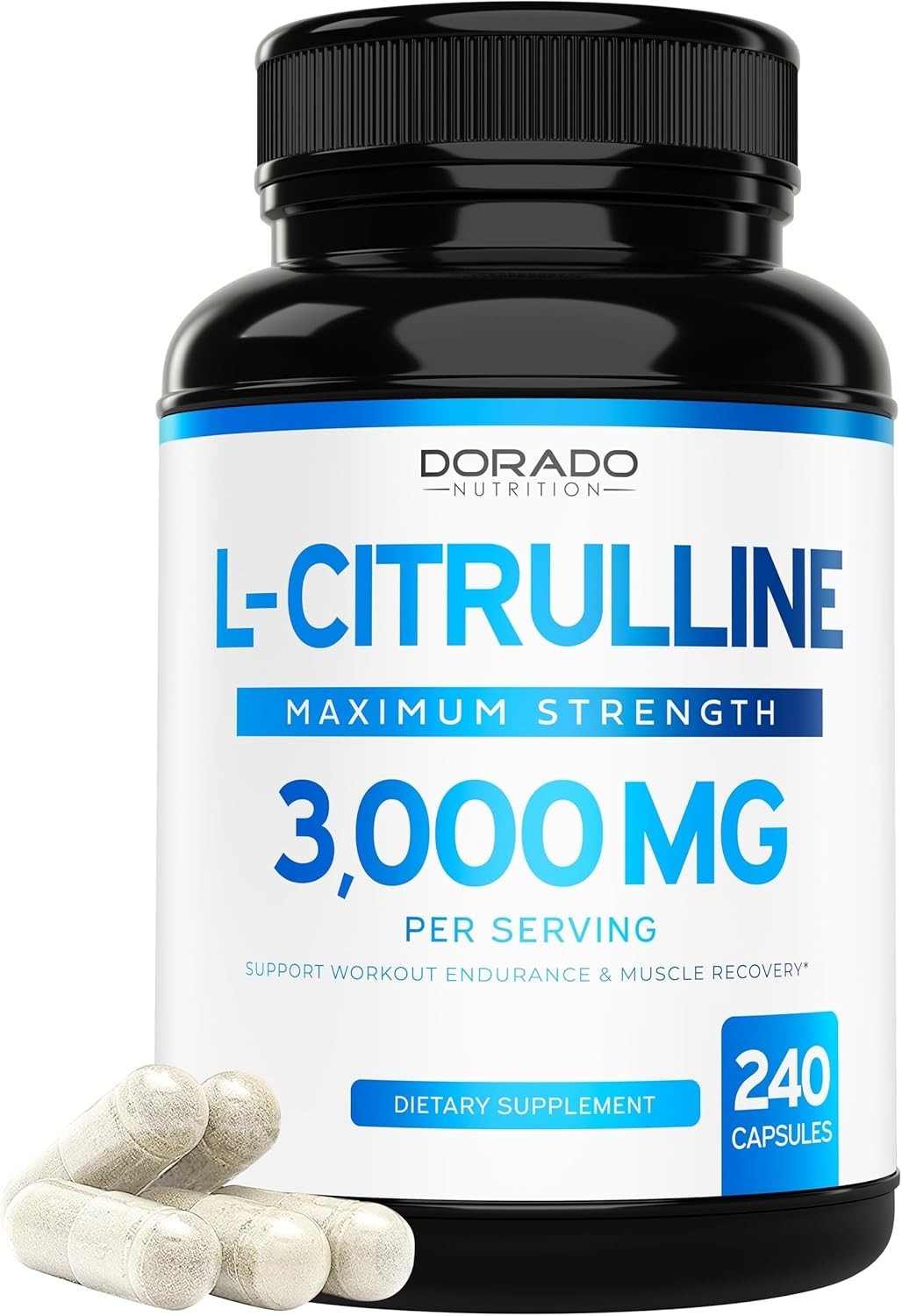 L-Citrulline 3000mg 240 Capsules GMP Certified & Non-GMO Free Form Amino