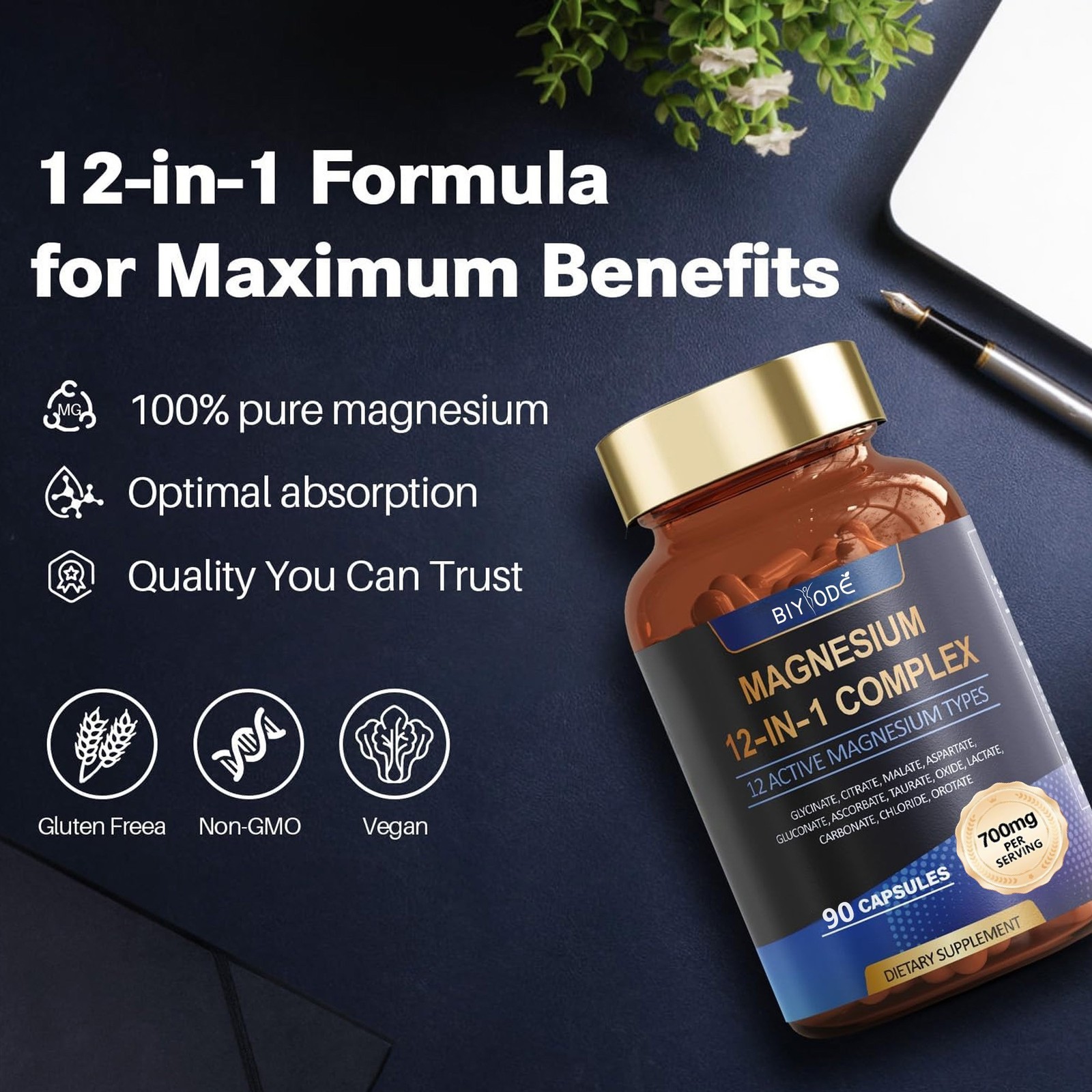 Magnesium 12 in 1 Complex 700mg – Glycinate Citrate Malate Taurate Daily Support
