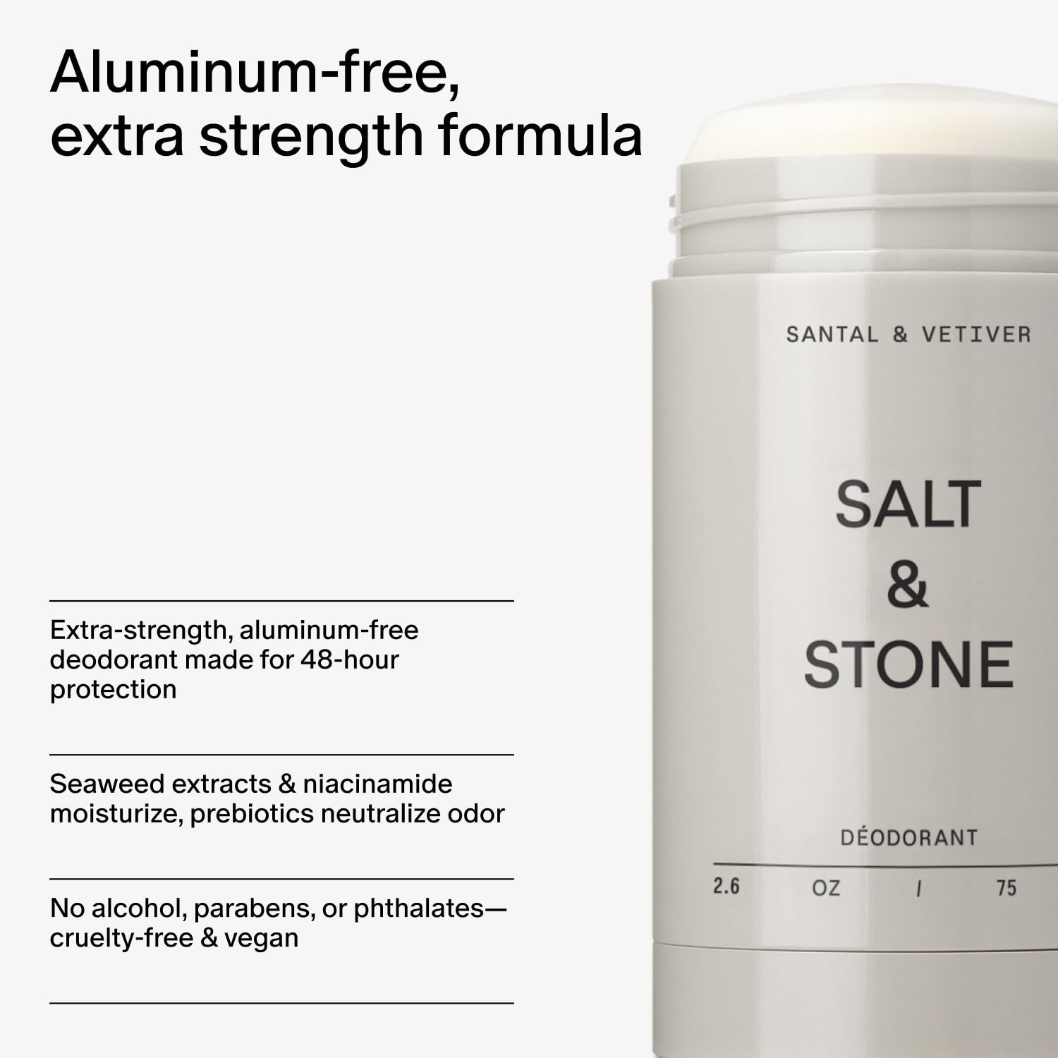 Salt & Stone Aluminum Free Deodorant | Extra Strength 2.6 Ounce (Pack of 1)