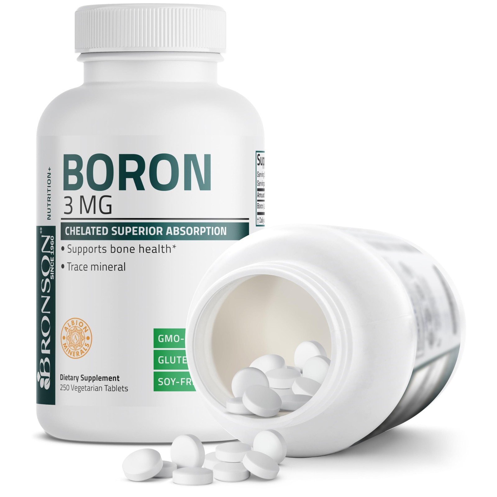 Bronson Boron 3 MG Chelated Superior Absorption 250 Count (Pack of 1)