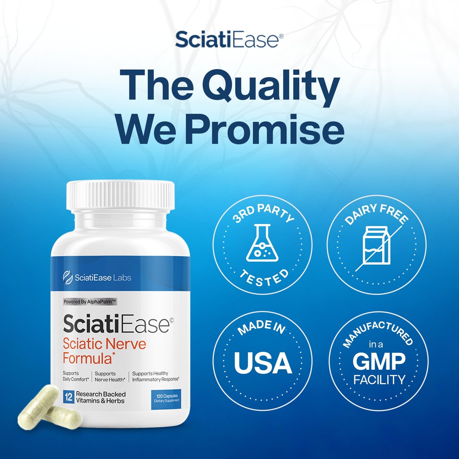 SciatiEase Labs Sciati Ease Sciatic Nerve Formula 300mg – 120 Capsules