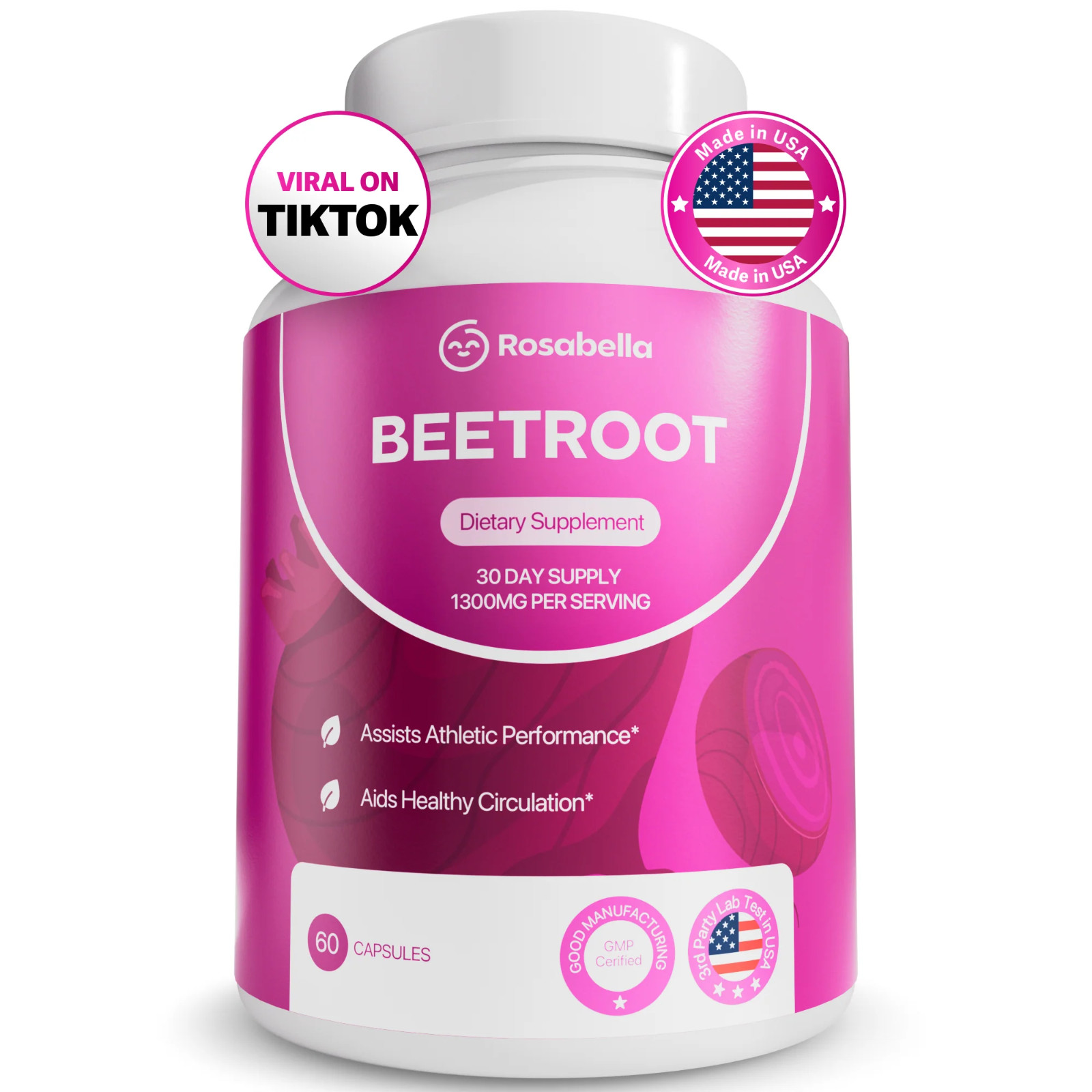 Rosabella Organic Beet Root Capsules for Circulation and Vitality Support 60ct