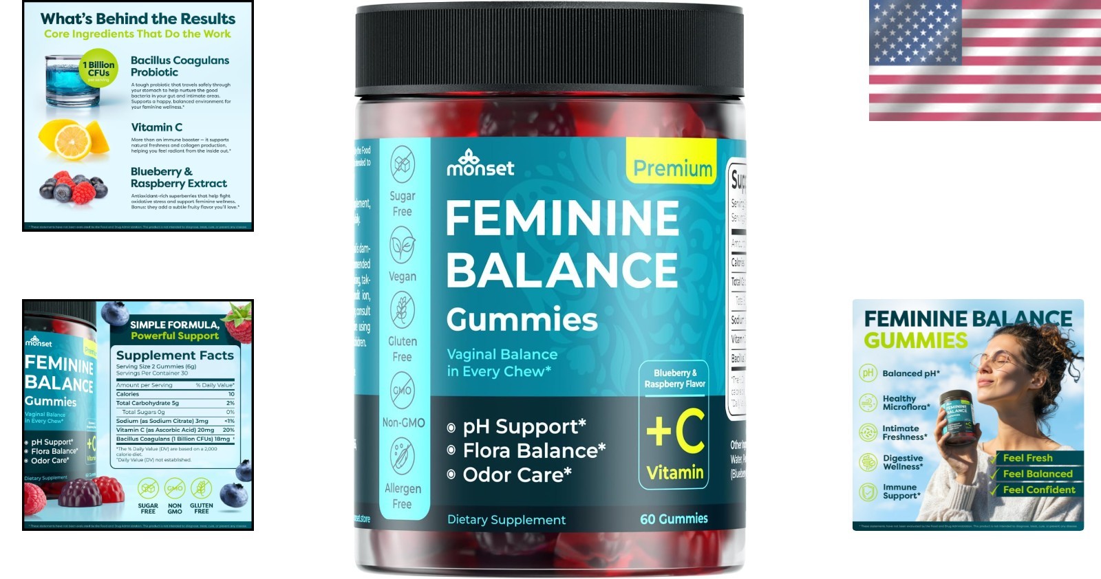 Vaginal Probiotics for Women, Feminine Balance pH Gummies 60ct/1bag